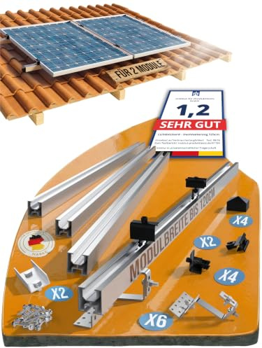 Dachhalterung Solarmodule Ziegeldach für 2x Module. Modulbreite bis 120cm Höhe 30-45mm. Edelstahl und Aluminium. Dachhalterungen Solar Balkonkraftwerk Dachhaken PV Halter 0% MwSt - Lichtblicker