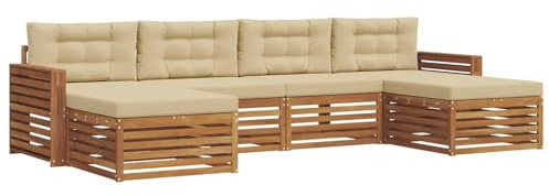 vidaXL Sofagarnituren 6 pcs Natur und Beige Massivholz Akazie, Akazienholz Sofa, Moderne Gartenmöbel, haltbare Sitzgruppe, Bequeme Möbel für Terrasse und Garten