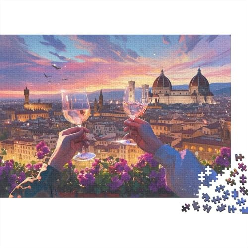 Wine Toasting Florence 1000 Piece Wine Tasting in Florence Cityscape Jigsaws Puzzles for Adults And Kids Challenging Games 1000 Pieces Beautiful Decoration Challenge High Difficulty 52x38cm/1000pcs