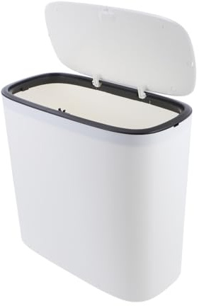 Tofficu Bote de Basura Estrecho 12l Blanco de Plástico con Tapa | Papelera con Tapa, Diseño a Presión Emergente, Uso Oficina y Baño, 12 Litros de Capacidad