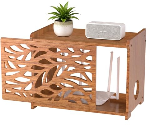 GHIAKQYT WiFi Router Regal WLAN Modem Aufbewahrungsbox, Router Organizer | Wifi Box Hider Kabelmanagement für Wohnzimmer Büro Holz Braun WiFi/WLAN Aufbewahrungsbox 40x31x26cm