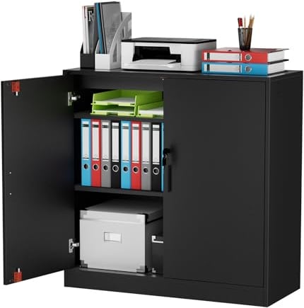 anrekl Aktenschrank Abschließbar, Büroschrank Abschließbarer mit Einlegeböden, Mehrzweckschrank Höhenverstellbar Aufbewahrungsschrank Aktenschränke für Büro, Homeoffice, Wohnzimmer, Garage, Schwarz