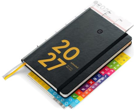 weekview compact extended 2027 Wochenplaner 18 Monate A6+ Black Classic | Okt 2026 bis März 2028, 1 Woche auf 2 Seiten, Jahresziele, Quartalssystem, Tafelkalender, Sticker