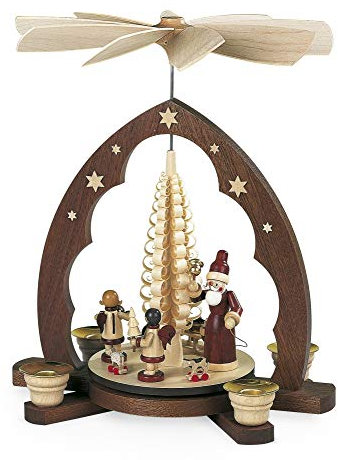 Mueller Weihnachtspyramide Bescherung Spitzbogen, Spanbaum, 1-stöckig, 30 cm hoch, natur, original Erzgebirge Seiffen