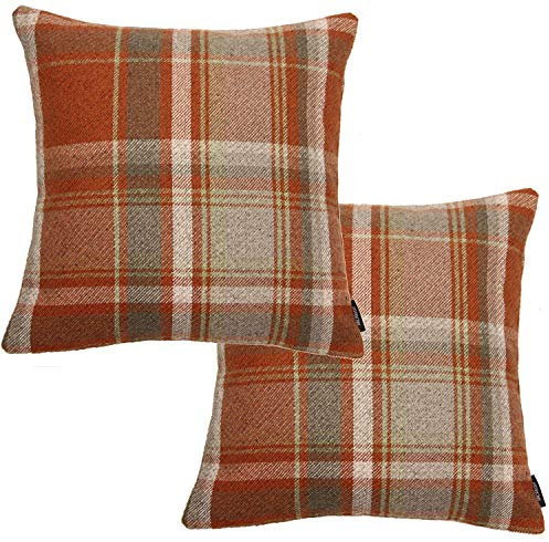 McAlister Textiles Heritage | 2er Pack Sofakissen mit Füllung im Karierten Tartan Muster | 43 x 43 cm in Terracotta Orange | Deko-Kissen im zeitlosen Karomuster für Ihr Heim