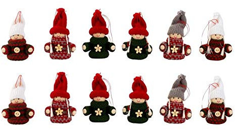 12 Stück Holzpüppchen mit Häkelkleid 8 cm Grau Rot Grün