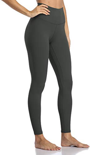 Colorfulkoala Leggings für Damen in voller Länge 28 mit Bundtasche Blickdichte Yogahosen Sportleggings, Anthrazit Grau, L, 44