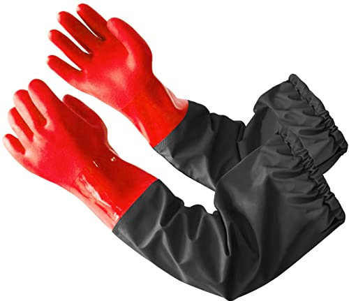 Eiito PVC Sandstrahlerhandschuh, wasserdicht, für Aquarium, Teichpflege Handschuhe 25-inc -Rot One Size