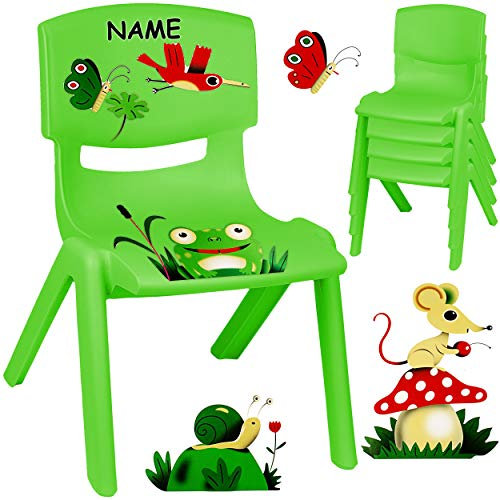 alles-meine.de GmbH Kinderstuhl/Stuhl - Motivwahl - grün + Sticker - Waldtiere & Frösche - inkl. Name - Plastik - bis 100 kg belastbar/kippsicher - für INNEN & AUßEN - 0-99..