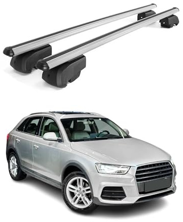 OMAC Dachträger für Audi Q3 8U 2011-2018 Aluminium Silber 2 Stangen | ISO/PAS 11154:2006 geprüft, Abschließbar, City-Crash-getestet, bis 75 kg Traglast, Querträger, Grundträger