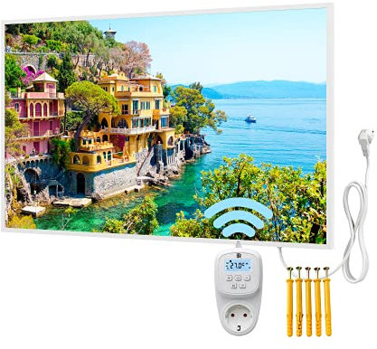 BR Bringer Foto Riscaldamento a infrarossi con cornice - Riscaldamento con stampa UV - 100x60x1,8cm - Portofino, Italia