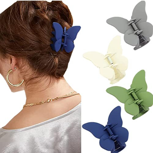 4 pinzas de pelo de tamaño mediano para cabello grueso y fino, 4 colores (azul)