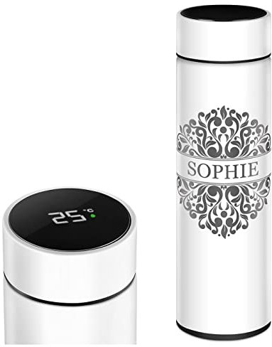 Maverton Bouteille Isotherme Personnalisable - Mug de voyage à café/thé - Thermos avec afficheur LED - Cadeau Femme - Cadeau Anniversaire Femme - pour elle - amie - copine - maman - Floral