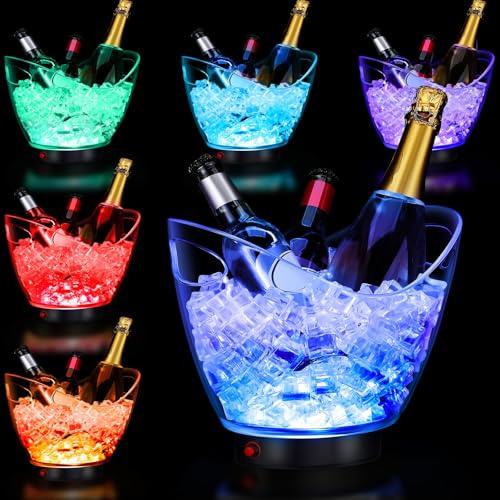 Umigy 6 Pack 5 L LED Ice Buckets for Champagne, Wine, Beer | Clear Plastic Material, Large Capacity Design, Colorful Lights for Easy Display, for Parties, Bars, Clubs and Celebrations
