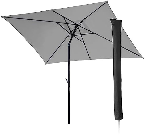 SVITA Sonnenschirm Set 3x2m Balkonschirm rechteckig mit Sonnenschutz Matt Schutzhülle Hellgrau/Schwarz