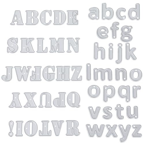 Amaxiu 53 Pcs Alphabet Schneiden stirbt, Metall Buchstaben Schablone stanzt Prägung Vorlage Karte machen Zubehör für Scrapbook Karten Album DIY Handwerk Halloween Weihnachten(Groß + Kleinbuchstaben)