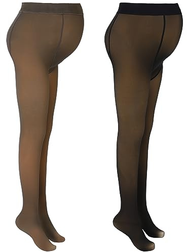 Bonuci 2 Pcs Maternity Fleece Tights,Translucent Black,Translucent Gray