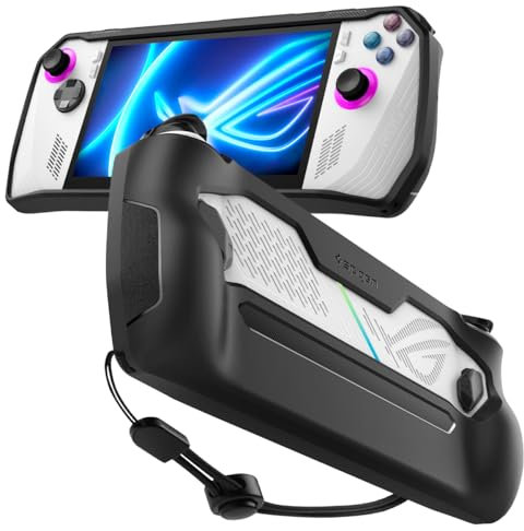 Spigen Cover Rugged Armor Progettata per ASUS Rog Ally(23) RC71L Custodia Protettiva TPU con Cinturino da Polso Assorbimento degli Urti Anti-Graffio Accessori Protettivi - Nero Opaco