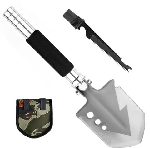 WIYETY Pala plegable multifuncional: Pala de camping de acero al carbono, pala de camping al aire libre, pala de senderismo, multifuncional con bolsa de transporte para jardinería, camping, exterior