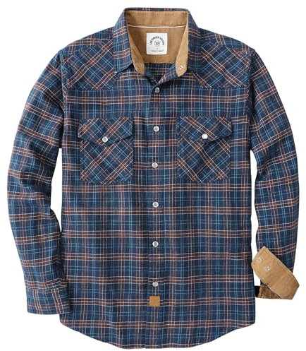 Dubinik® Chemise Flanelle Homme Chemise Western Cowboy Manches Longues Carreaux Vintage Bouton Pression Casual Double Poche