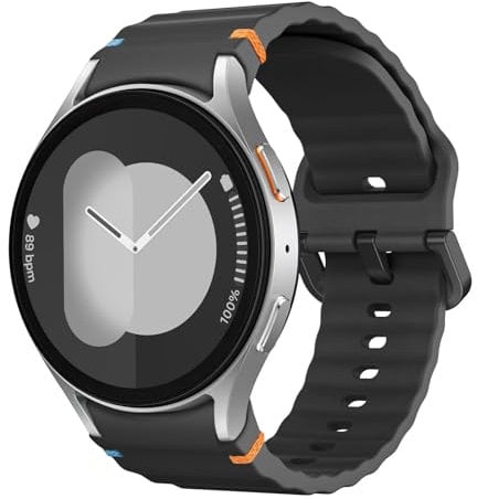 MoKo Sport Strap Compatible with Samsung Galaxy Watch 7 FE 6 5 4 Strap 40mm 44mm/Watch 6 Classic 43mm 47mm/4 Classic 42mm 46mm/5 Pro 45mm, No Gap Soft Silicone Band for Women Men, Black