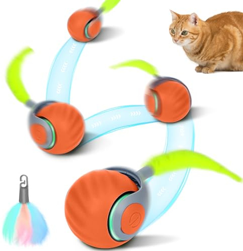 OWill Cat Toys for Indoor Cats Adult, Speedy Tail Smart Ball with USB Rechargeable 2 Modes and Speed, Automatic Interactive Cat Toy, Active Rolling Ball with Replacement Tail for Dogs Cats