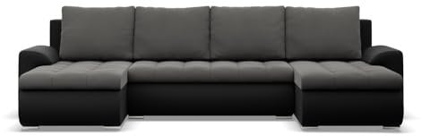 Mebligo - Ecksofa mit Schlaffunktion und 3 Bettkasten FORESTA 302x89x159 (BxHxT) Dunkelgrau + Schwarz - Couch U Form, Sofa im Sitz: Wellenfeder + Schaumstoff, Sofas & Couches, Eckcouch