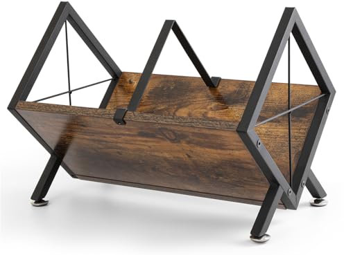 YiuMieYouMie Vinyl Record Storage Rack, 80-100 LP Vinyl Record Holder/Stand/Display, Deep, Muted Tones with Distressed Vintage Textures, Retro Atmosphere, Magazine Holder