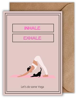 WBdesignz Yoga Grußkarte „Inhale Exhale“ mit Umschlag - mit Katze – Motivierende Karte für Yoga-Liebhaberinnen & Freunde - Entspannung & Achtsamkeit - Yoga (DIN A6)