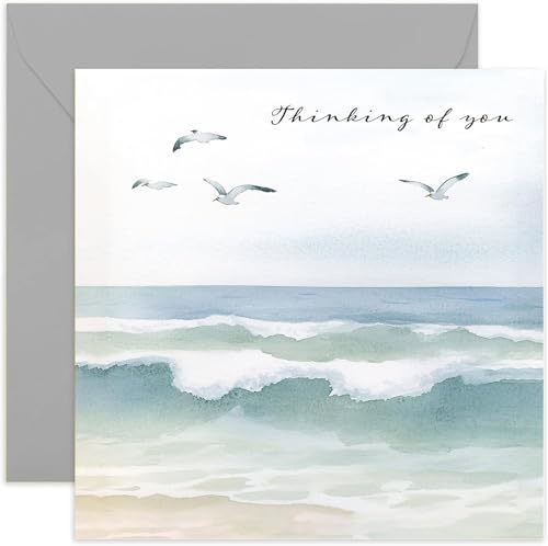 Trauerkarten – Aquarell-Ozean-Szene, Thinking of You für Frauen und Männer – Trauergeschenke für den Verlust von Vater, Mutter, Schwester, Bruder, Ehemann, Ehefrau, Gedenkgeschenk – Innenseite blanko