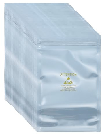 sourcing map 100 Pcs Anti Static Bags 4.3 x 7.1 Resealable ESD Shielding Bag with Labels for Hard Drive HDD SSD Electronic Device Motherboards, Silver Gray