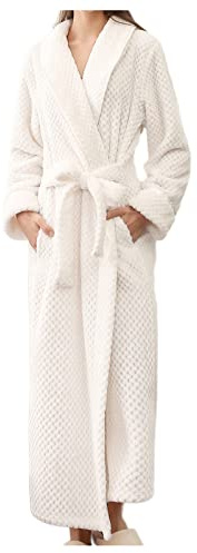 Bademantel Damen Frottee Lang Ohne Kapuze Morgenmantel Damen Leicht | Große Größen Bademäntel Fleece Hausmantel Flauschig Bathrobe Kuschel Schlafmantel Große Größen Saunabademantel Winter