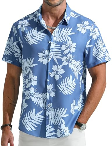 Glintfrolg Mens Hawaiian Shirts Summer Beach Short Sleeve Shirts for Men Button Down Tropical Holiday Shirt