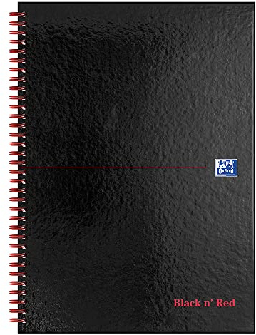 Oxford Black n' Red Ruled A-Z Wirebound Hardback A4 Notebook, 140 Pages,Black/Red