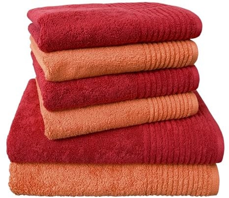 Dyckhoff 0410996525 Handtuchset Brillant, 2 Badetücher / Duschtücher 70 x 140 cm und 4 Handtücher 50 x 100 cm, 6-teilig, kirsche / peach