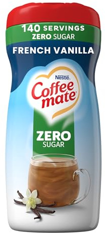 Nestle Coffee Mate French Vanilla Sugar Free Powder Coffee Creamer | Non-dairy powdered coffee creamer; French vanilla; zero sugar; gluten and lactose free; about 140 servings; 10.2 oz
