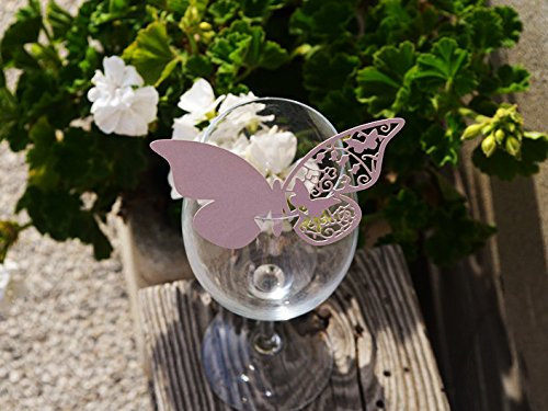 50pz farfalle Segnaposto Segnabicchiere VARI COLORI bomboniera matrimonio segnatavolo CARTA PERLATA (LILLA)