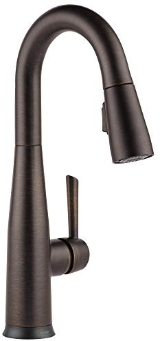 Delta Essa Oil Rubbed Bronze Bar Sink Faucet with Pull Down Sprayer, Modern Single Hole Prep Sink Faucet, Single Handle, Venetian Bronze 9913-RB-DST