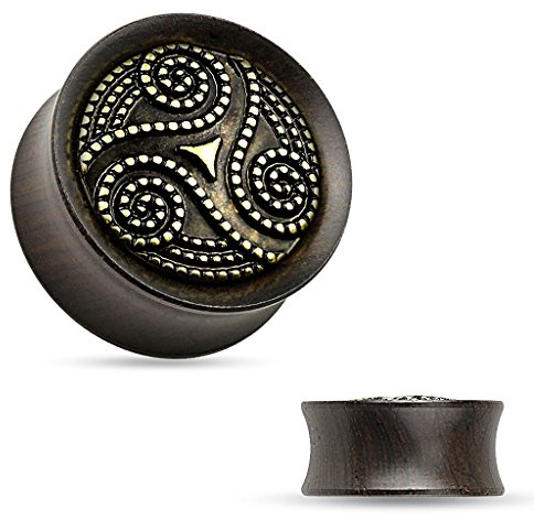 BlackAmazement Flesh Tunnel Plug Piercing Inlay Ebenholz Rosenholz Holz Wood Tribal Swirl