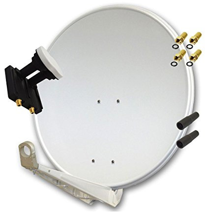 Premium X Deluxe 85 Alu Antenne Digital SAT Schüssel in Hellgrau mit Twin Monoblock LNB 3° für 2 Teilnehmer Astra 19,2° Eutelsat 16°