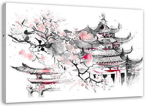 Feeby Bilder Japanischer Kirschbaum 120x80 cm 1 Teilig Modern Wand Bild Wandbilder Kunstdruck Bild auf Leinwand Wandekoration Design Wohnzimmer Schlafzimmer Büro Flur Natur Japan Abstrakt Lila Grau