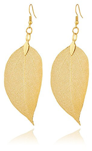 Selia farbenfrohe Sommer Trend Ohrringe in Blatt Optik - Elegant floral hängende BOHO Hängeohrringe - Natürliche bunte Hippie Beach Earrings für Damen (Gold)