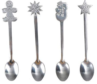SpirWoRchlan Christmas Decorations, 4Pcs Stainless Steel Tea Scoops Tableware Christmas Snowman Star Coffee Spoons Xmas Stocking Fillers