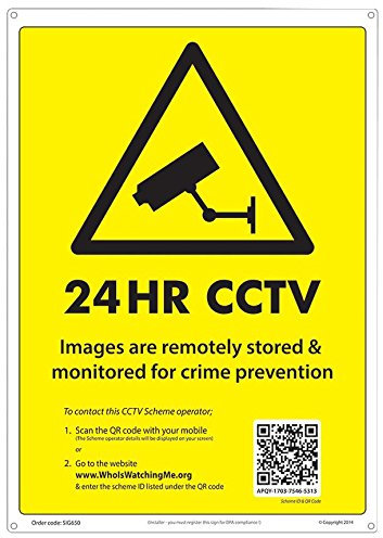 CCTV Warnschild gelb schwarz A4 Außenhöhe 297mm Außenbreite 210mm Produktbereich CCTV Warnschilder Farbe schwarz auf gelb Schild Legende 24HR CCTV Schild Material PP
