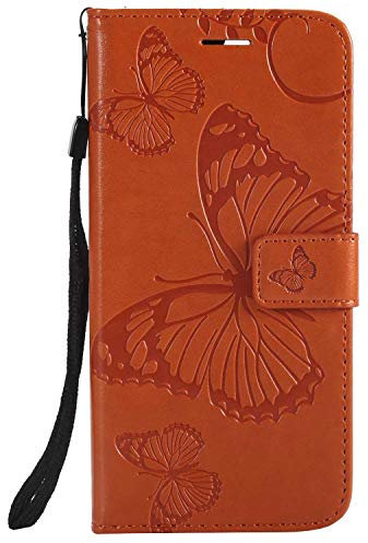 DENDICO Cover per Huawei P Smart 2018 / Enjoy 7S, Pelle Portafoglio Custodia per Huawei P Smart 2018 / Enjoy 7S Custodia a Libro con Funzione di appoggio e Porta Carte di Credito - Arancia