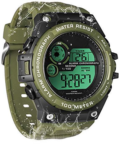 TEKMAGIC 100m Sott'acqua Immersioni in Subacquea Orologio da polso per Uomo Ragazzo con Funzioni Cronometro, Cronografo, Sveglia, Doppio Fuso Orario, Formato 12/24 Ore
