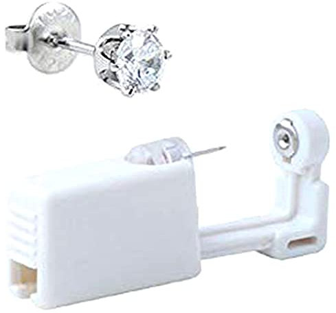 Self Ear Piercing Gun Earring Disposable Ear Stud Gun Kit Sterile NoPain Tool Pack of 1 (#1 Crown 5mm Gem, White Gem-Silver Base)