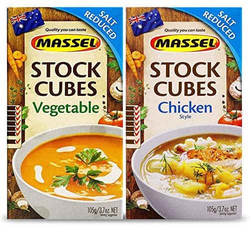 Massel Ultracube Salt Reduced Stock Cubes Variety, Plant Based & Gluten-Free Broth Cubes, Chicken, and Vegetable Flavours, 105g, Pack of 4