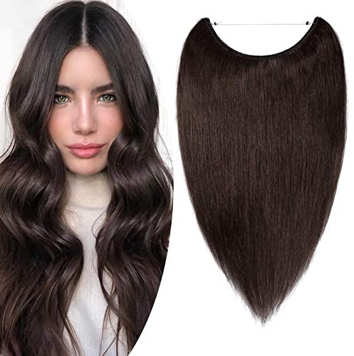 SEGO Haarverlängerung Extensions Echthaar mit Unsichtbarer Draht 1 Tresse Haarteil Remy Haare Haarverdichtung Glatt Dunkelbraun#2-1 1640cm)-60g
