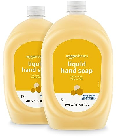 Amazon Basics Liquid Hand Soap Refill, Milk and Honey Scent, Triclosan-Free, pH Balanced, Dermatologist Tested, 50 Fluid Ounces, 2-Pack (Previously Solimo)